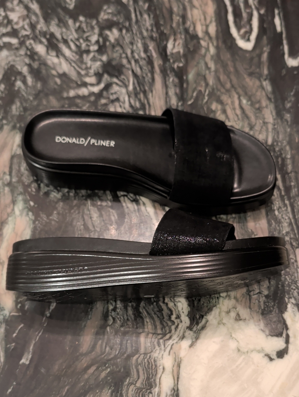 Donald J. Pliner Black Slide Sandal Mules with Subtle Sheen
